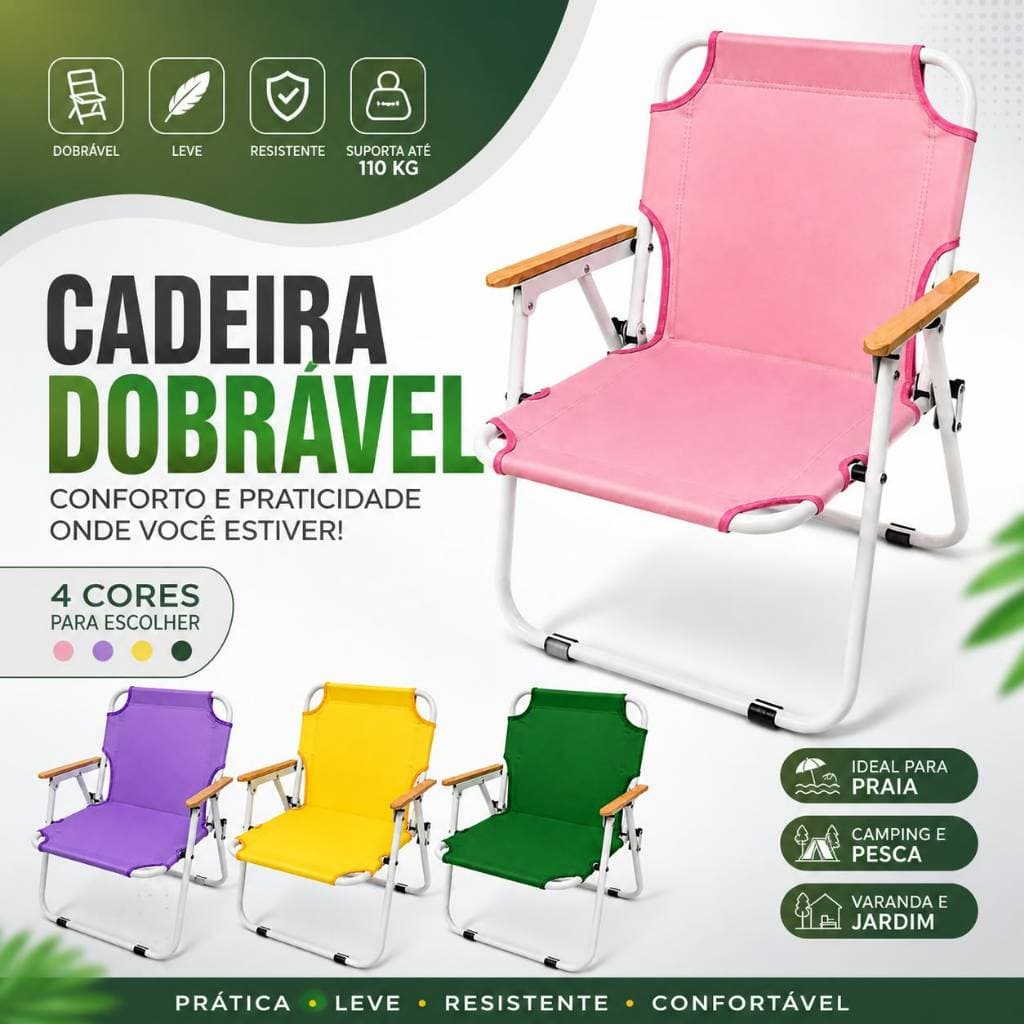 Cadeira de Praia Dobrável  em Ferro com Tecido Oxford para Camping, Jardim, Pesca e Lazer