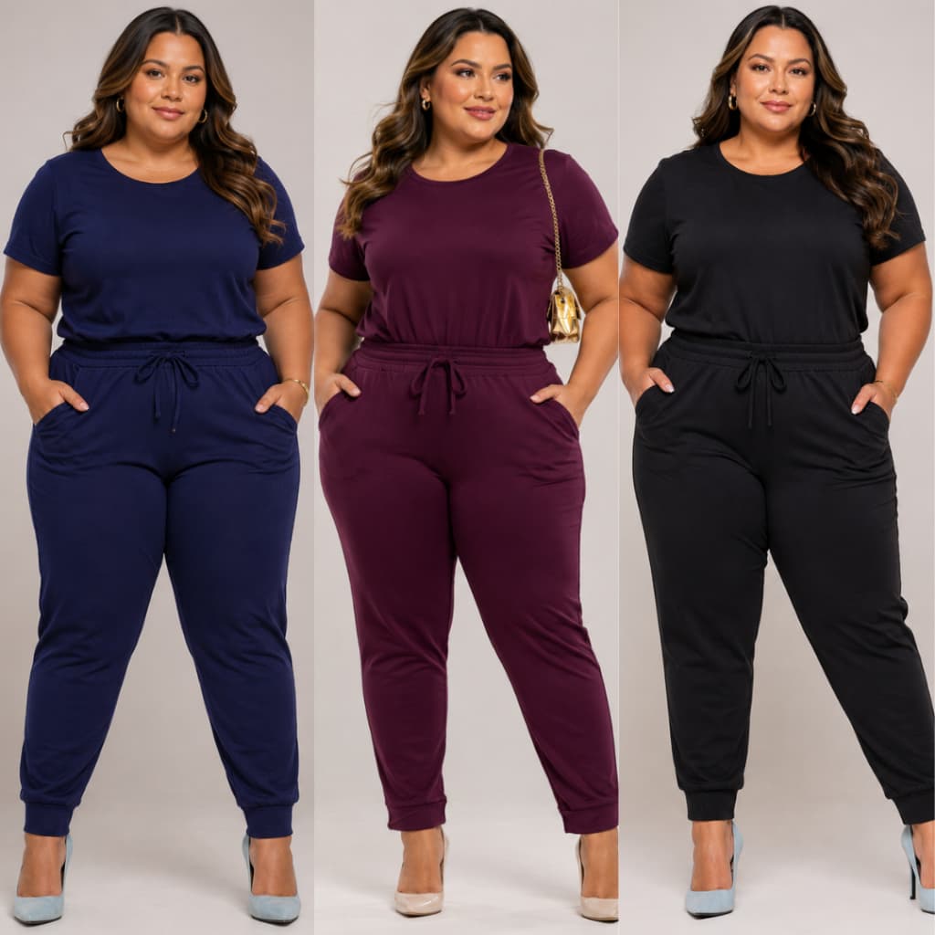 Conjunto Feminino PLUS SIZE Em Malha Suede Light Calça Jogger E Blusa Feminina Confortável Fardamento
