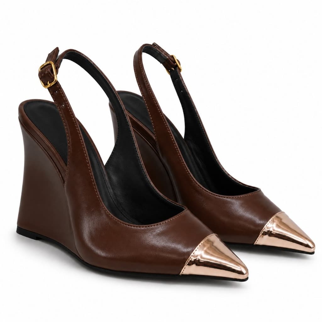 Scarpin Feminino Anabela 9cm Bico Fino Metalizado Exclusivo Moderno