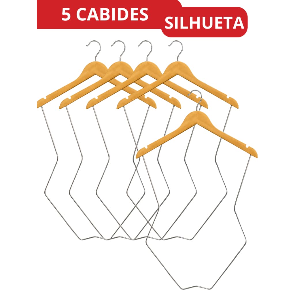 5 Cabides Silhueta Madeira Biquini, Colan, Roupas - Organização
