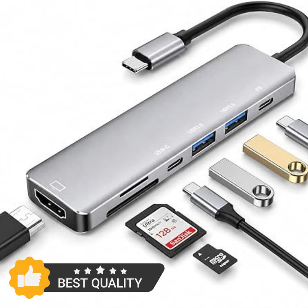 Adaptador USB-C 7 em 1 4K HDMI Leitor SD Cartão Notebook Tablet