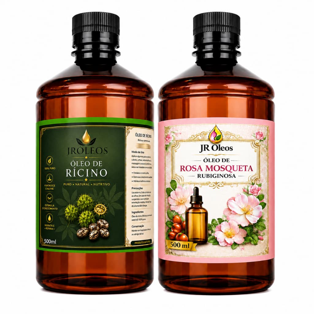 Kit 1 Óleo de Rícino 500ml + 1 Óleo de Rosa Mosqueta 500ml
