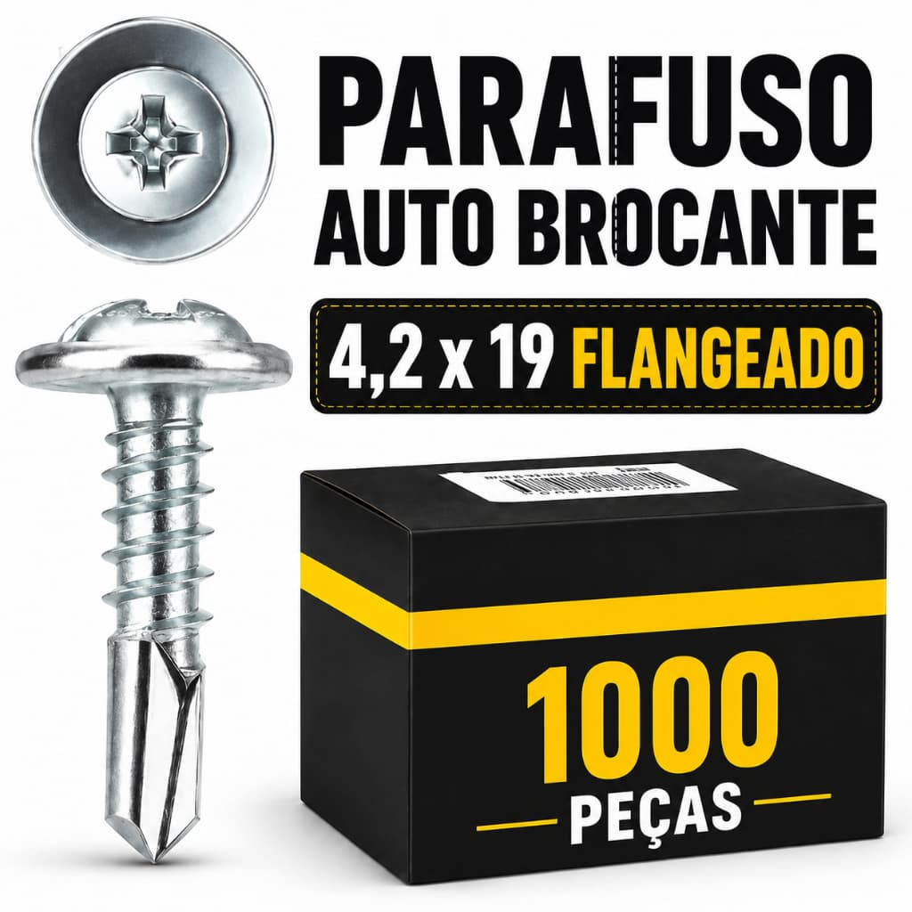 Parafuso Auto Brocante 4,2x19 Flangeado | Kits 100 500 ou 1000 Unidades Alta Fixação P/Forro PVC ou Perfil