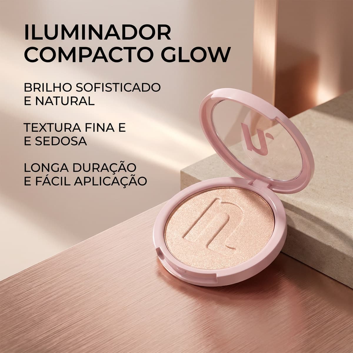 Nina Iluminador Compactado Instant Glow Cor Gold Maquiagem Iluminador Facial com Brilho Natural