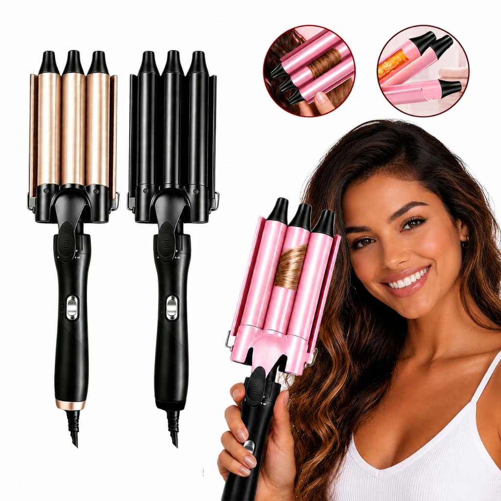 Modelador Triondas Ondulador Formador Triplo 22mm Modelador de Cachos Onda Cabelo Cerâmica Para Longo E Curto 200°C