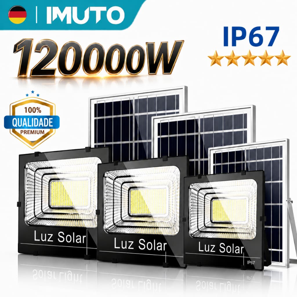 IMUTO Refletor Solar LED Super Forte IP67 Prova D’Água com Painel Solar e Bateria Luz Externa para Jardim Garagem Rua