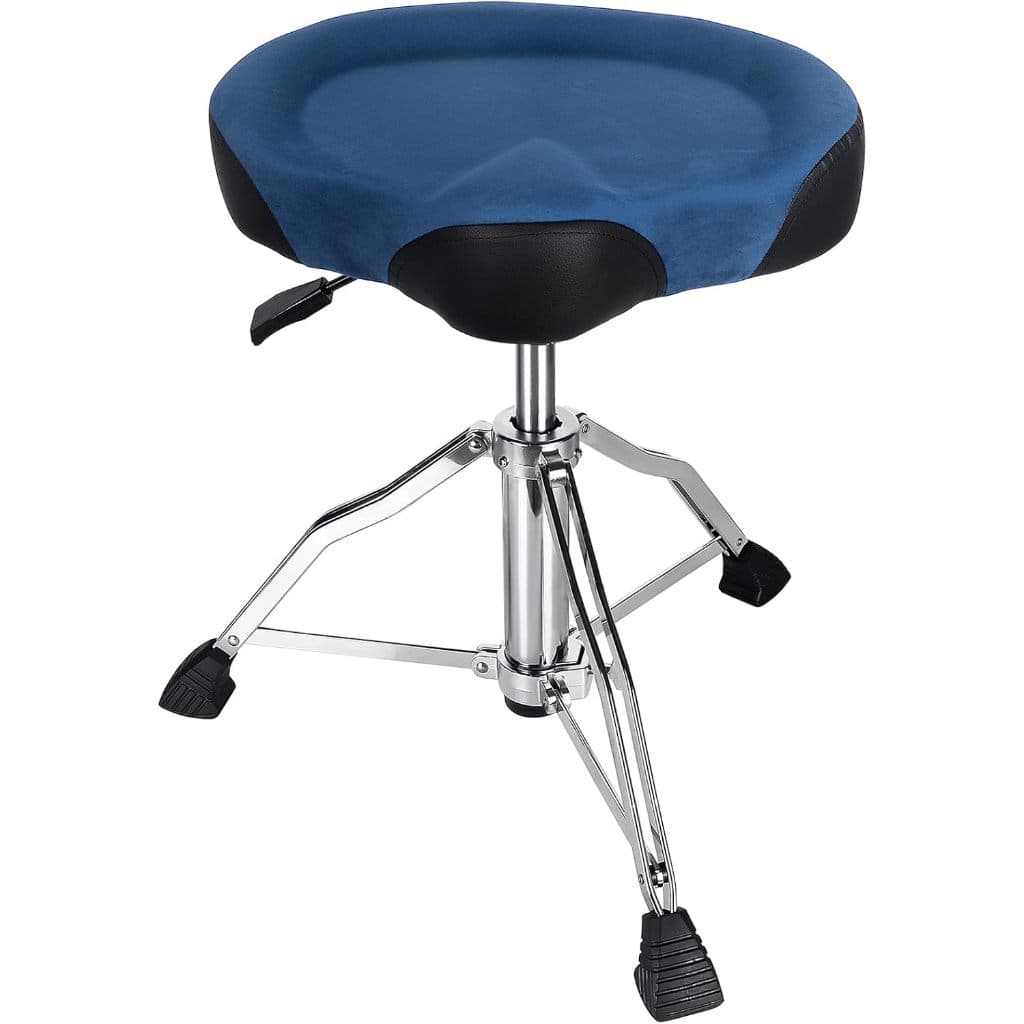 Banco de Bateria Hidráulico, Banco para Bateria com Espuma Memory Foam, Assento Ergonômico e Base Antiderrapante Azul
