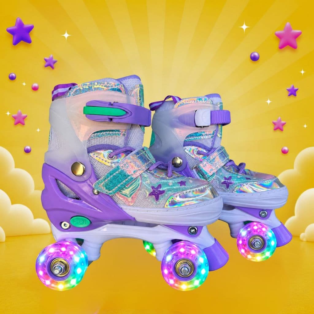 Patins Quad 4 Rodas Estrela Do Mar Holográfico Com LED + Bolsa