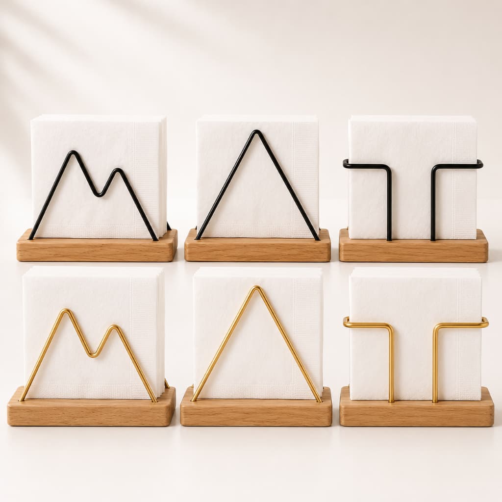 Porta Guardanapo Madeira Preto Dourado Aço Mesa Posta Suporte Papel Guardanapos Cozinha Decoração