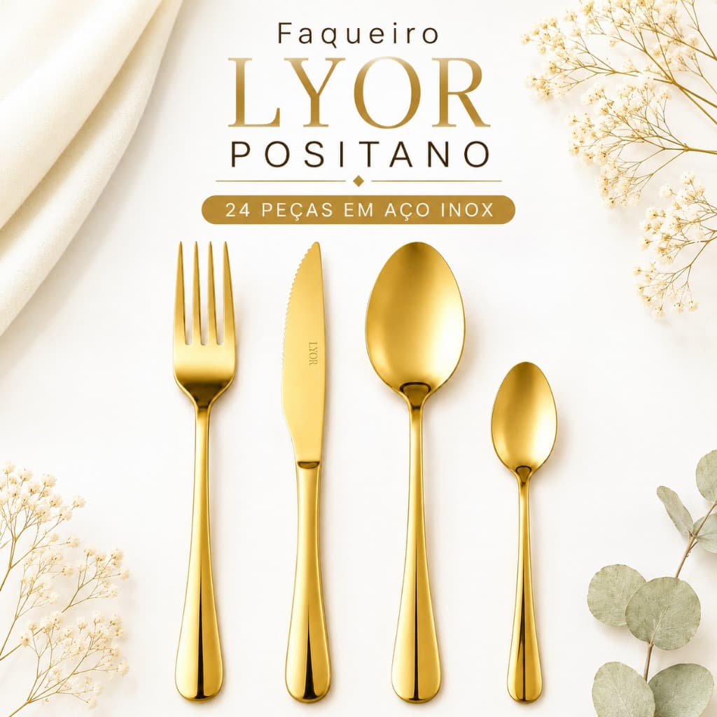 Faqueiro Lyor Positano 24 Peças em Aço Inox
