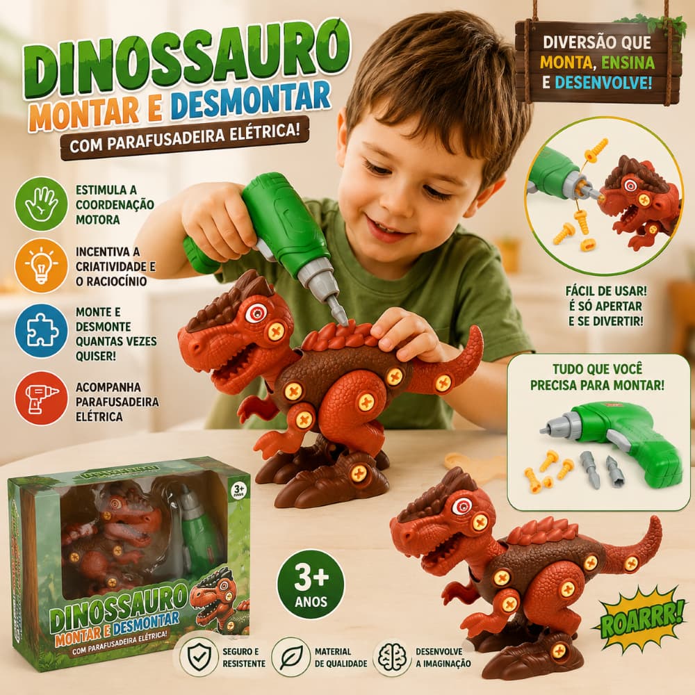 Dinossauro De Montar Com Parafusadeira Eletrica Educativo Infantil Quebra Cabeca