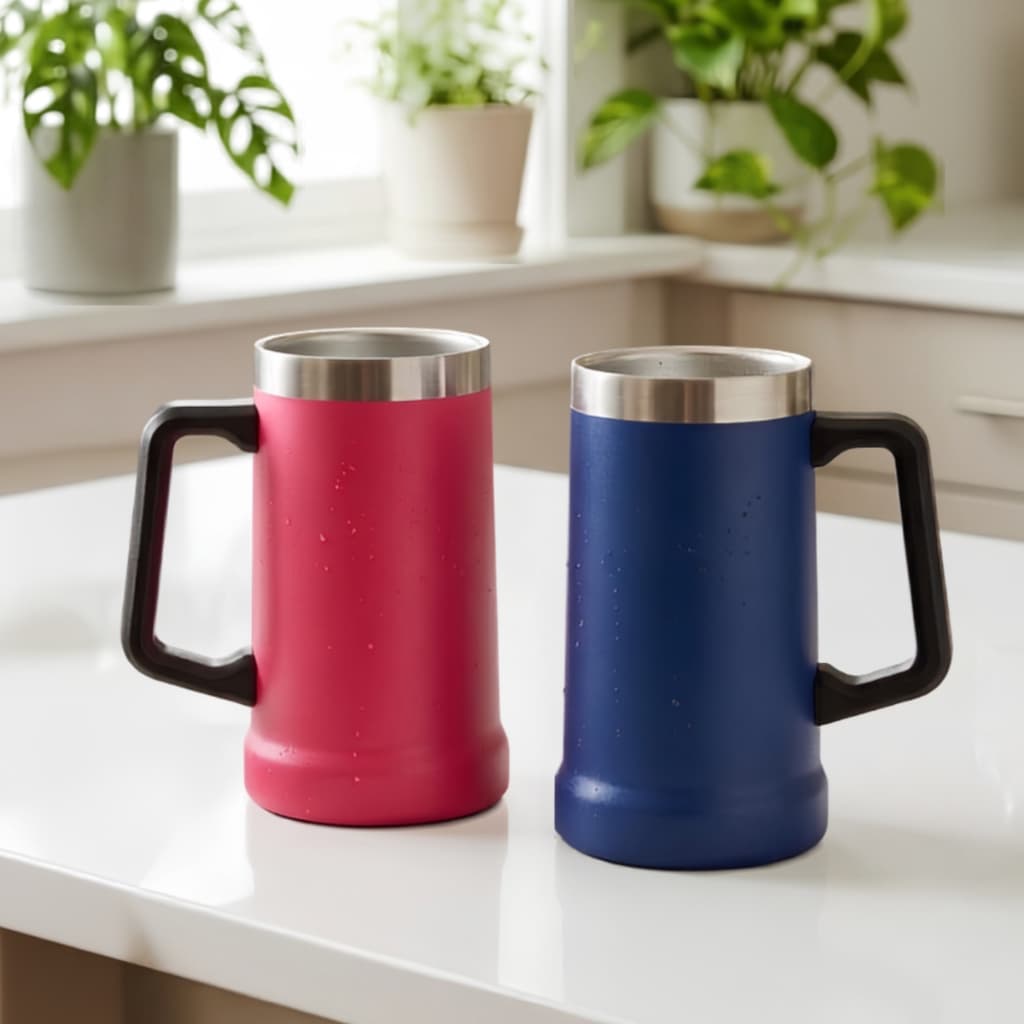 Caneca Térmica 710ml Aço Inox com Alça para Chopp Cerveja Bebidas Quentes e Geladas