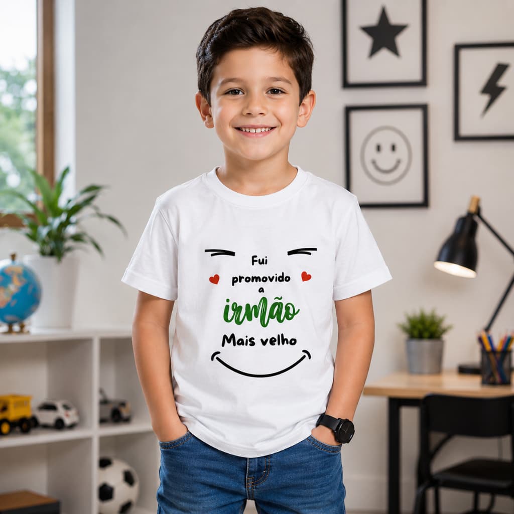 Roupa Blusa Infantil Menino Promovido á Irmão Mais Velho Amor Bebê Gravidez Cegonha Chá Revelação