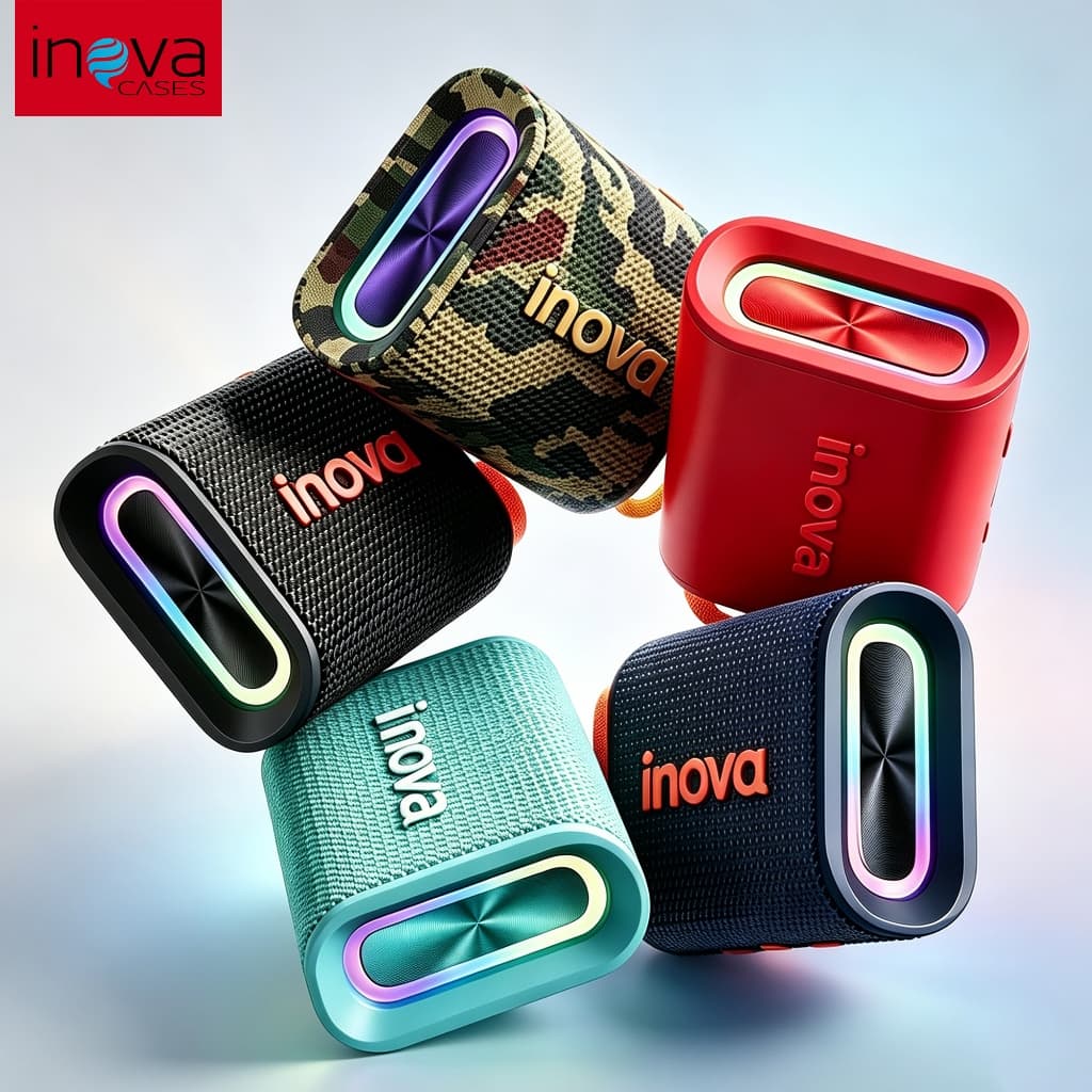 Caixa de Som portátil Inova Bluetooth 5.3 MD-12419 Portátil à Prova D'água IPX6, Subwoofer 45mm, 8h de Bateria e Luz RGB