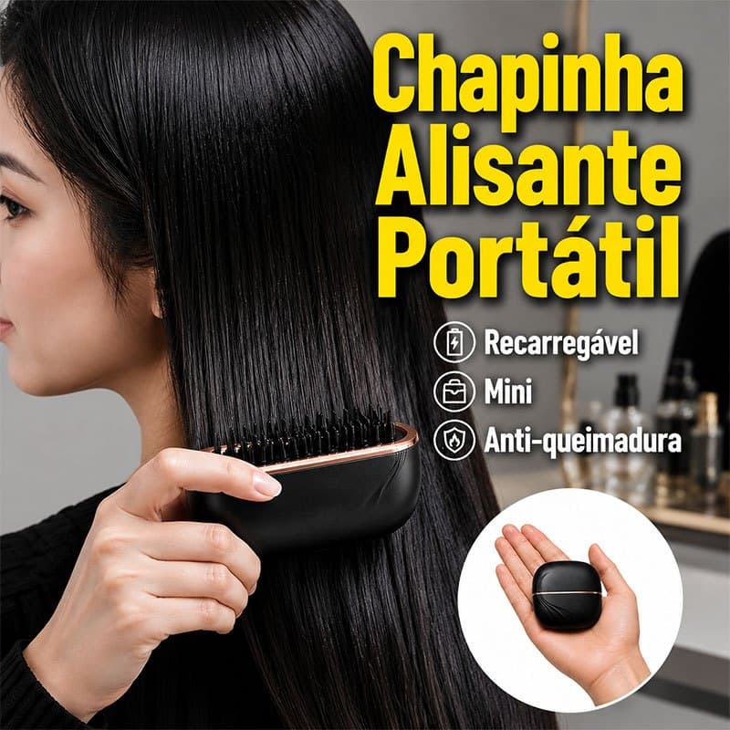 Top Mini Escova Alisadora De Cabelo Encaracolado Sem Fio 2 Em 1 Portátil 3 Temperaturas Usb-c