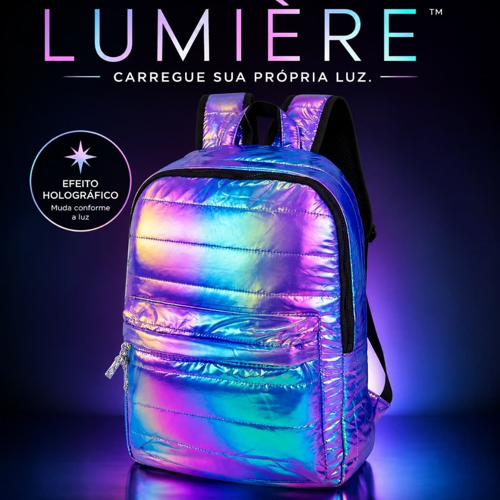 Mochila Metalizada Holografica Estilo Unico Brilho Intenso Escolar Viagem Festa