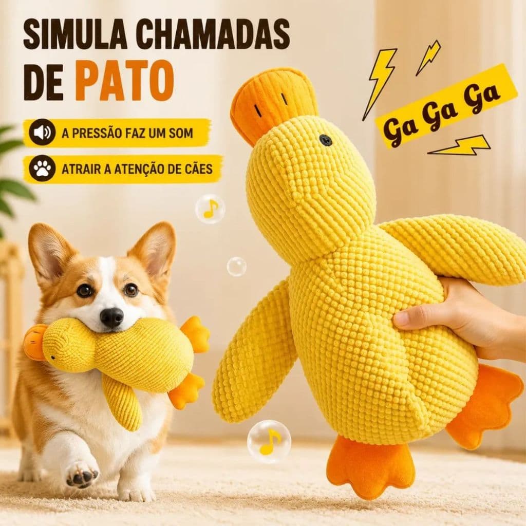 Brinquedo Pato Pet Interativo de Pelúcia Mordedor Cachorro Anti stress