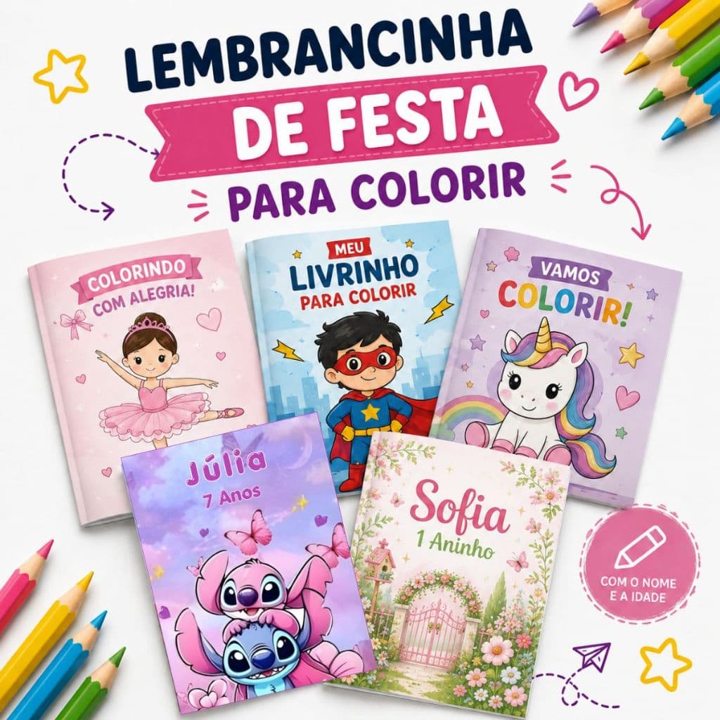 Lembrancinha Livrinho para Colorir Personalizado 8 Desenhos QUALQUER TEMA Festa Aniversário Envio Rápido