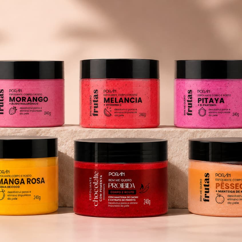 Esfoliante Corporal e Facial Porán 240g Bem Me Quero Frutas – Limpeza, Hidratação e Pele Macia