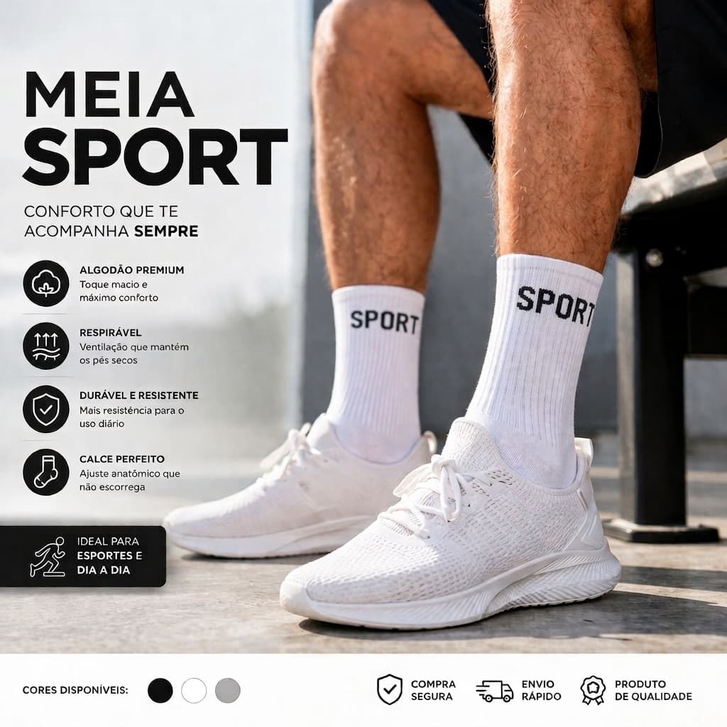 Kit 3, 6, 12 Pares Meias Masculina SPORT Algodão Cano Alto/Longo