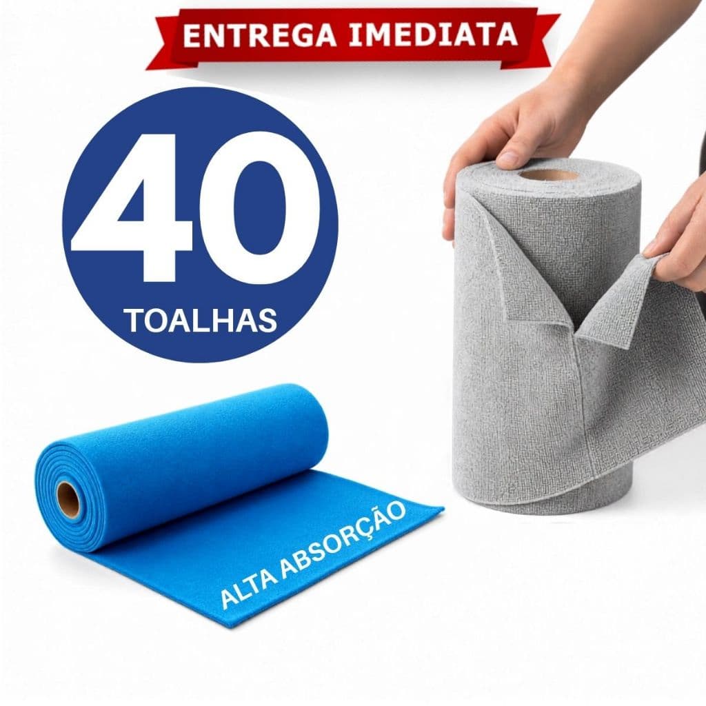 Rolo Pano Microfibra 40 Panos Reutilizável Multiuso