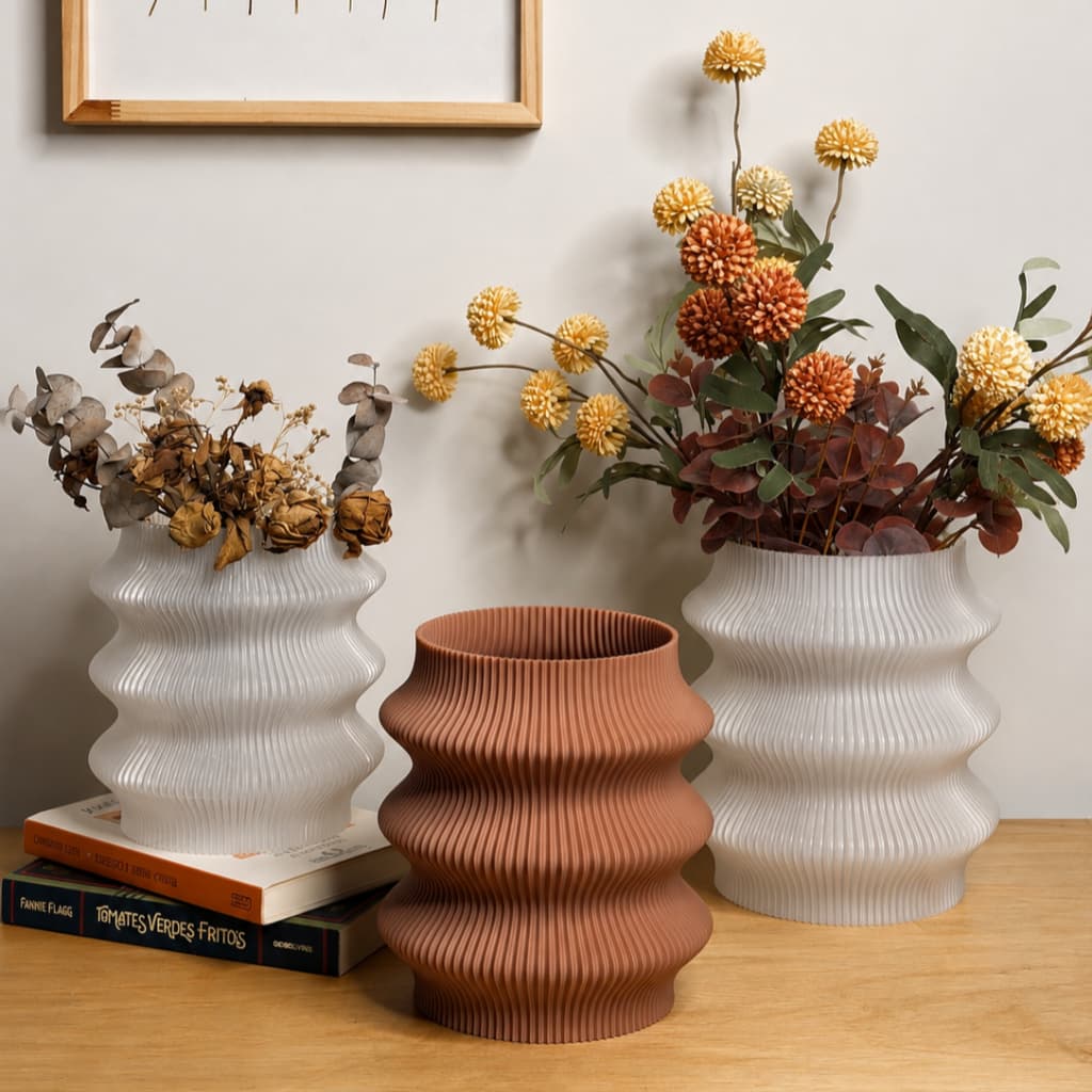 Vaso Ondulado Canelado | Vaso Decorativo para Sala, Quarto e Escritório