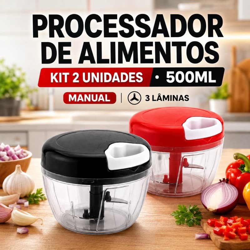 Processador de Alimentos Manual 500ml 3 Lâminas Triturador Alho Cebola Legumes kit