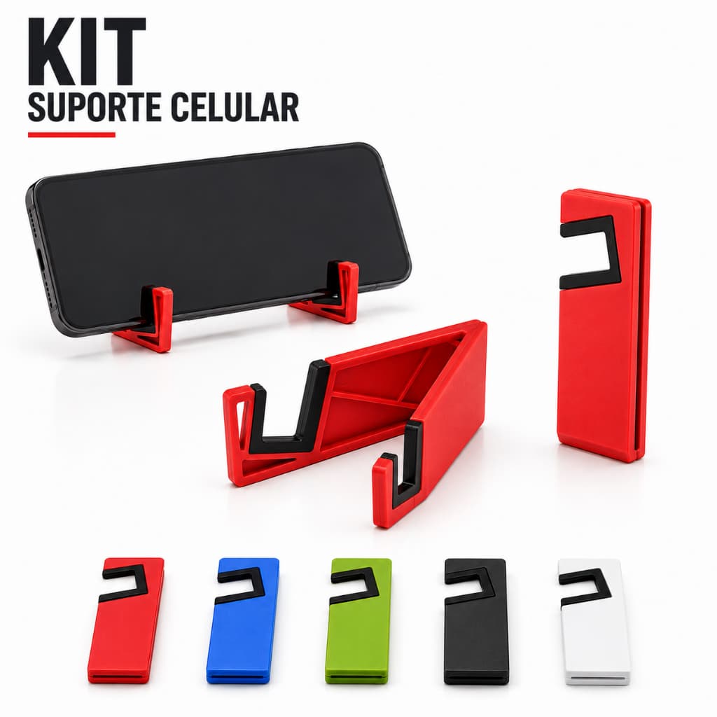 Kit Suporte Celular Dobrável Portátil Plástico ABS Protetor Emborrachado - Multifunção Resistente Colorido