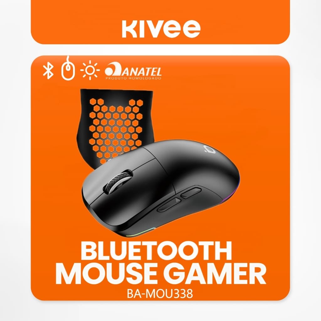 Kivee X Basike Mouse Sem Fio Gamer Bluetooth 5.1 e 2.4Ghz 12800DPI Recarregável e Ergonômico Ba-MOU338