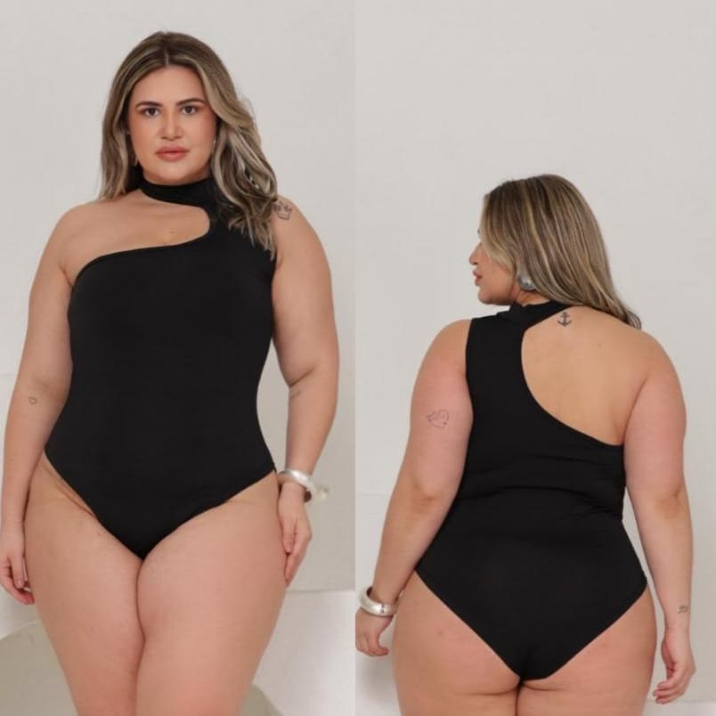 Body Feminino Plus Size Um Ombro Só Mula Manca Gola Suplex Moda Casual Tendência