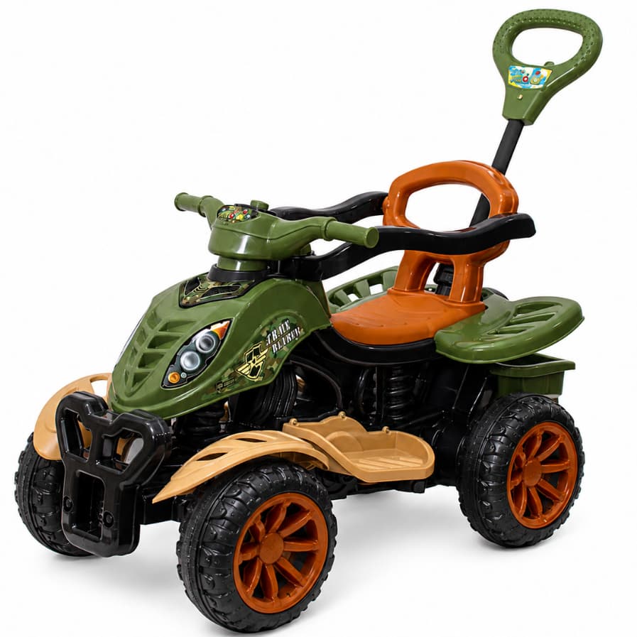 Carrinho de Passeio Quadriciclo Infantil Maral Com Pedal Buzina Empurrador Motoquinha Soldado Militar