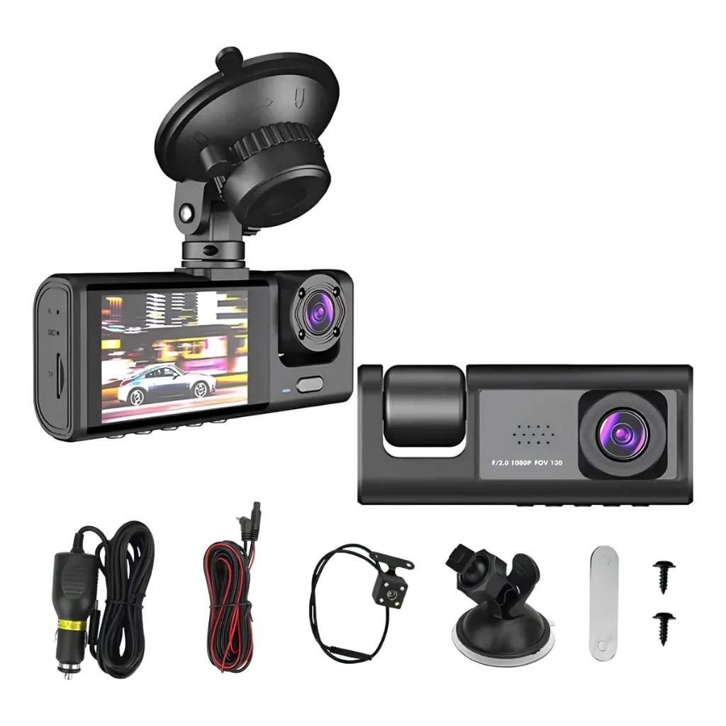 Camera veicular HD 1296p Visao Noturna 3 Cameras