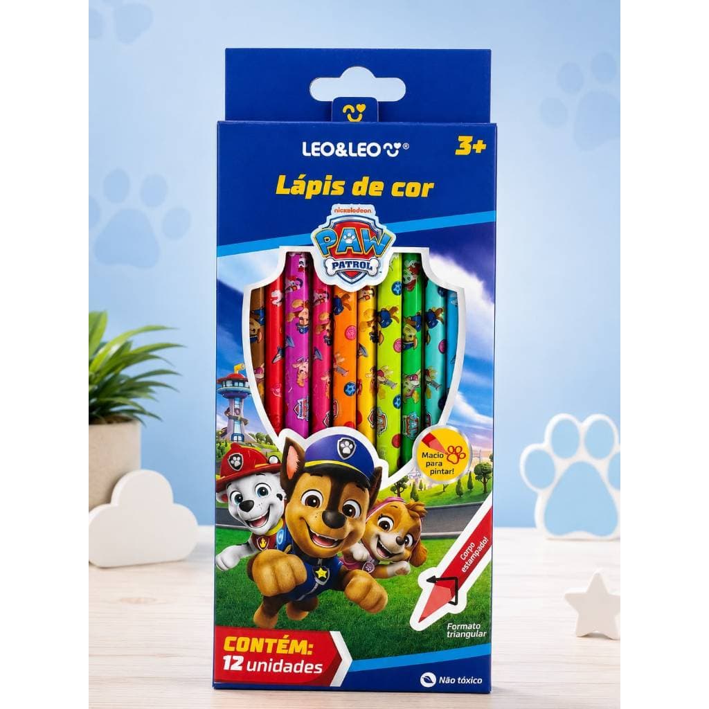 Lápis de Cor Patrulha Canina Leo&Leo – 12 Cores | Formato Triangular