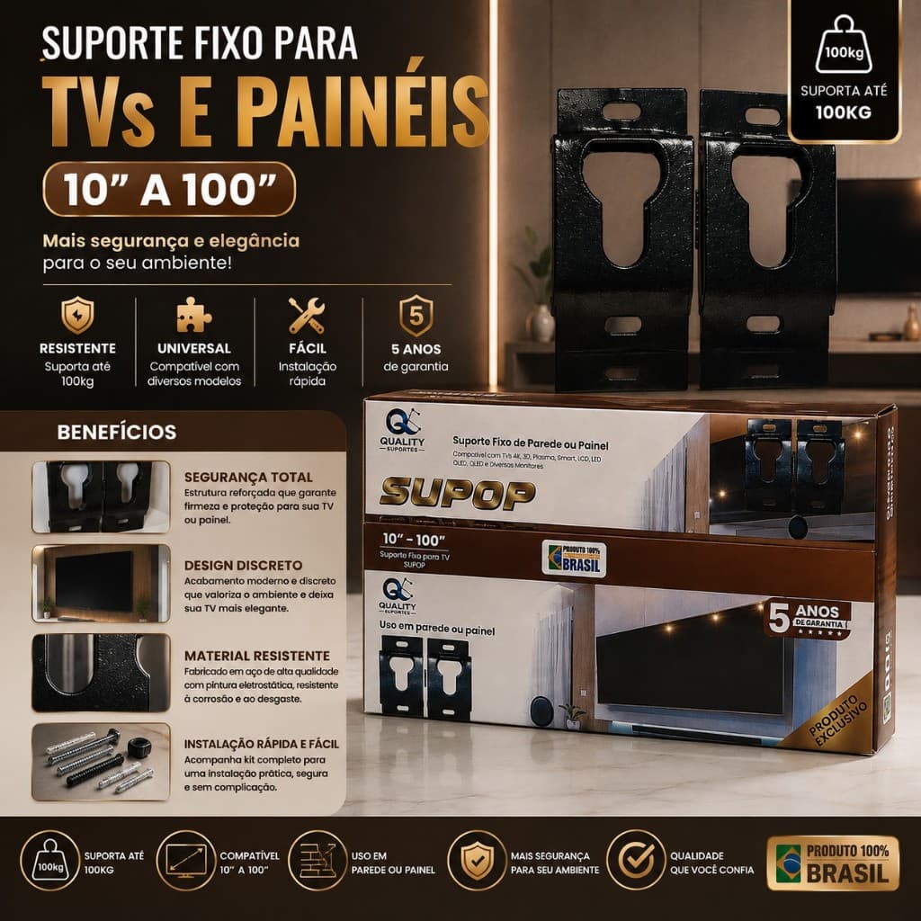 Suporte fixo para Tv de 10” a 100” polegadas para parede ou painel para Smart TV 4K Ultra HD Samsung Série 7 LED 50 pole