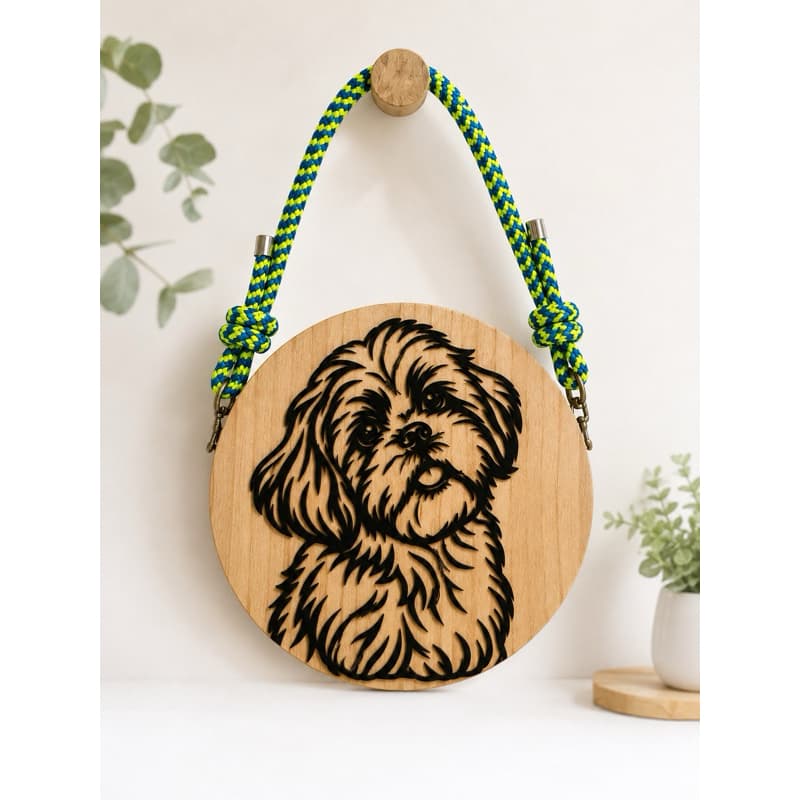 Placa Decorativa de Madeira Shih Tzu Macho ou Femêa - Enfeite de Parede com Corda -  Quadro Decoração Pet