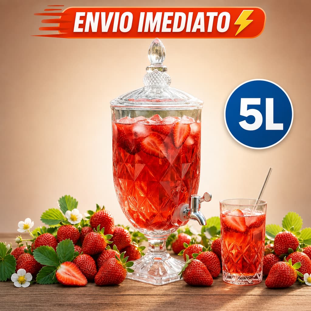 Suqueira Dispenser De Vidro 5L Diamond Transparente Luxo Com Torneira Diamante Buffet Festa