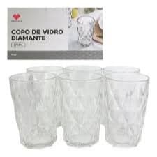 Jogo 3 Copos de Vidro Diamante Praticasa 370 ml Transparentes