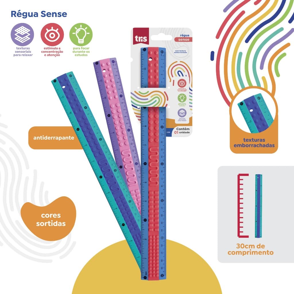Régua Plástica Sense – 30cm – Cartela C/1 un – Tris