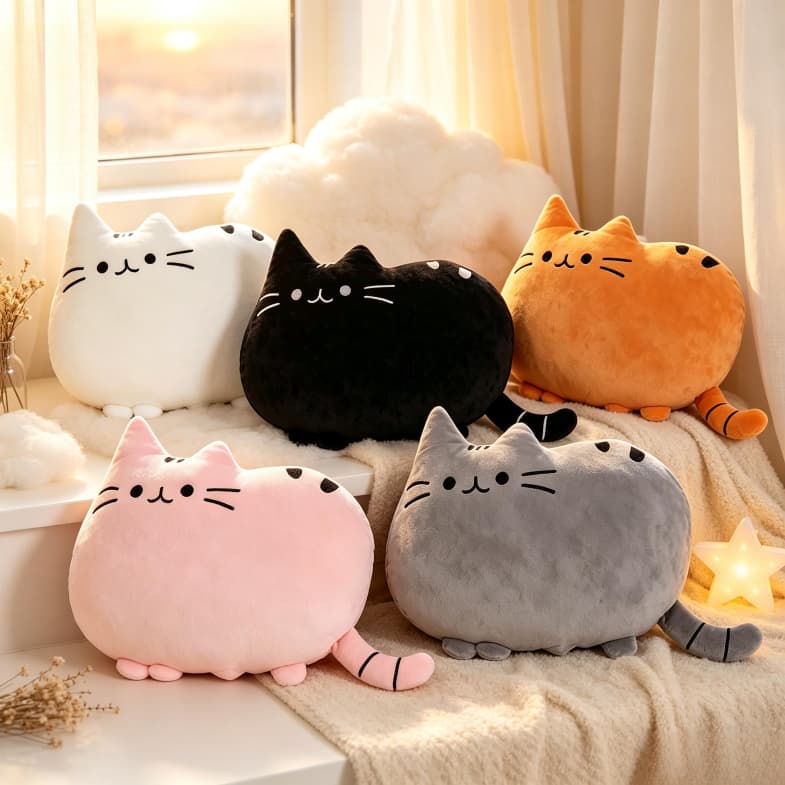 Almofada Gatinho Pelúcia 40cm Travesseiro Macio Aconchegante Decoração Quarto Presente Criança Infantil Fofo