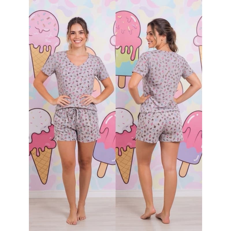 Pijama Feminino Suede Divertido - Sorvete 🍦 - Conforto que Dá Água na Boca!