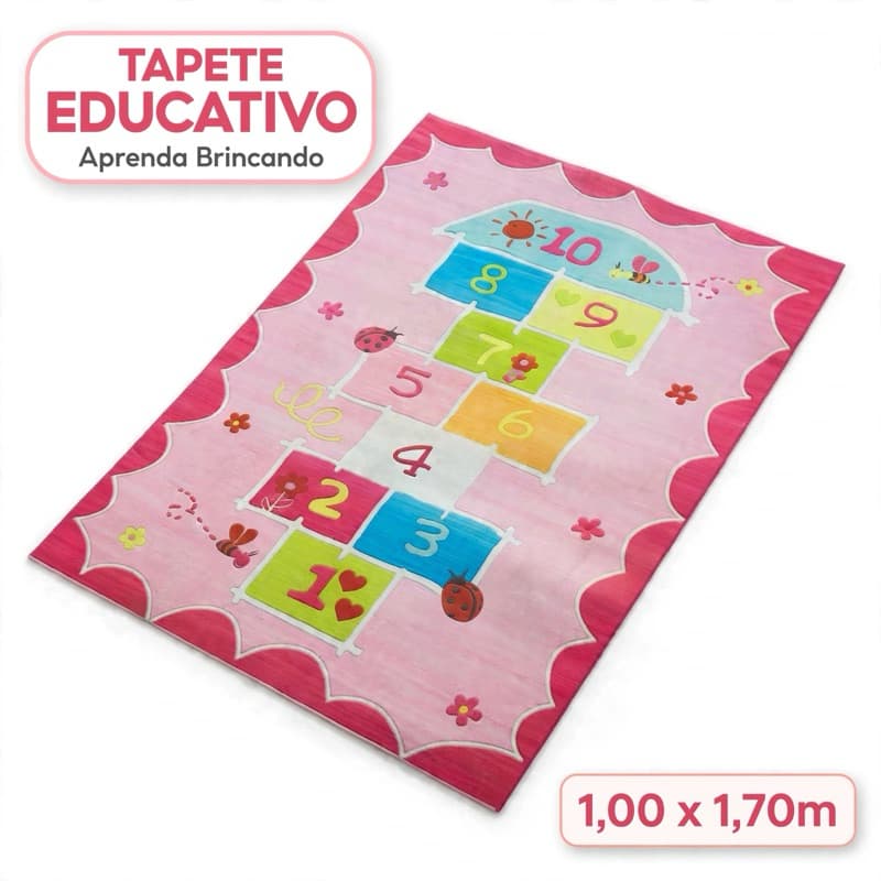 Tapete Educativo Infantil Kids Decorativo para Quarto de Criança Menina/Menino 1,00 x 1,70