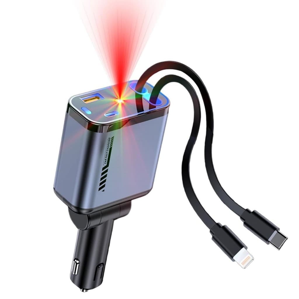 Carregador de carro 120W USB/IOS/TYPE-C Adaptador 4 Em 1 usb veicular com LED carregador super turbo