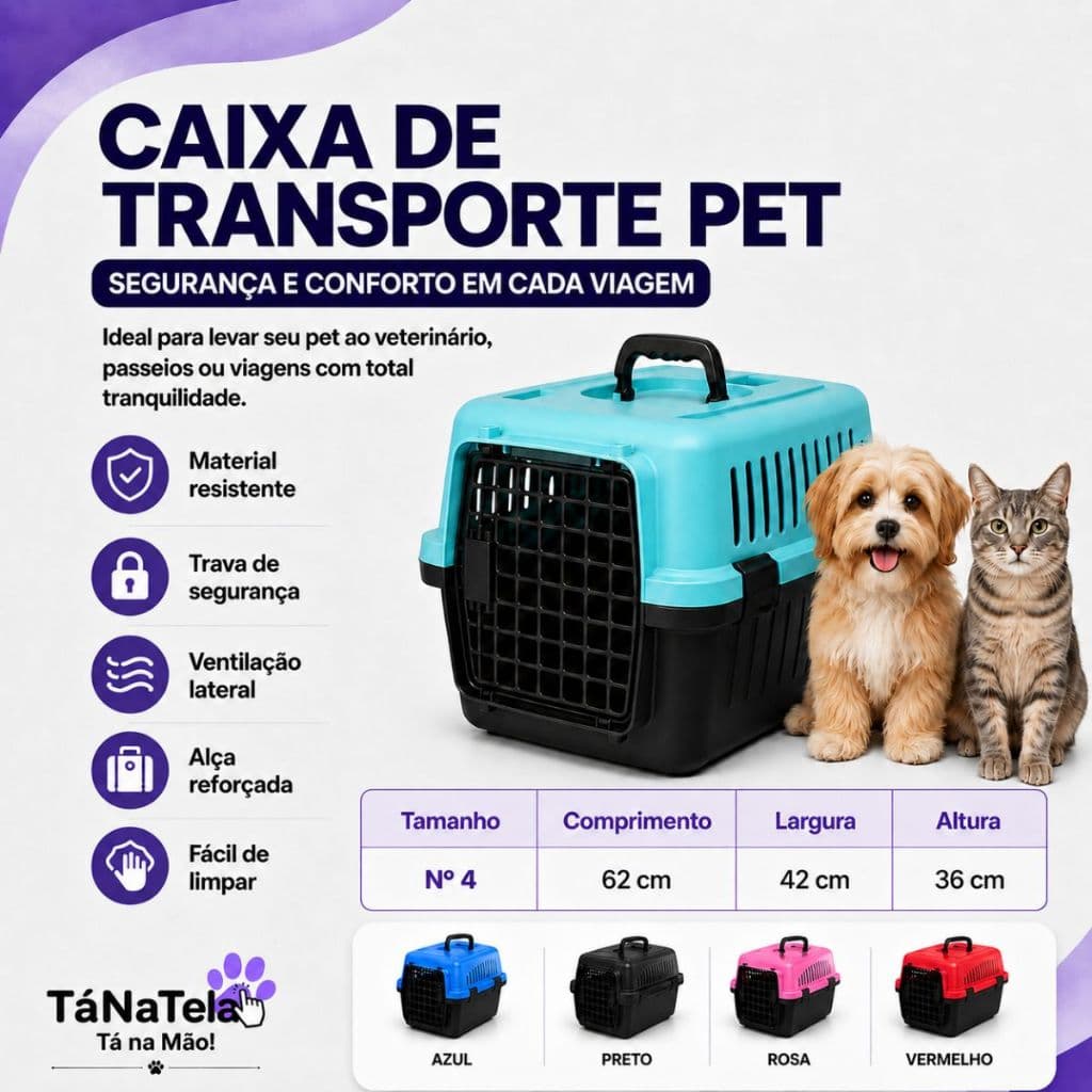 Caixa de Transporte Pet Alvorada Cães Gatos Plástica Carro Viagem Veterinário