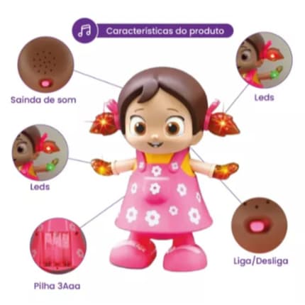 Boneca Dançarina Musical Infantil Dance Girl com Luzes LED e Som à Pilha