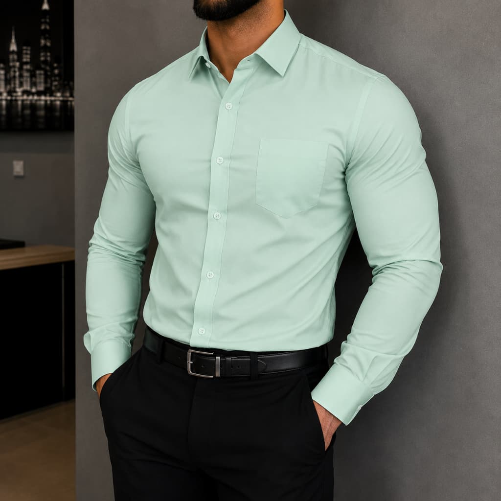 Camisa Social masculina de negócios de manga longa de alta qualidade, feita de 100%microfibra com bolso