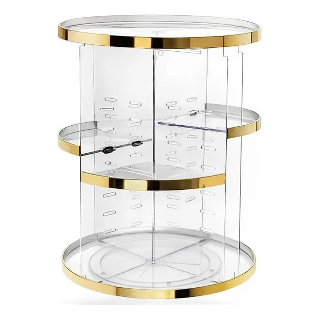 Organizador Giratório de maquiagem com Acesso 360°, Design Elegante e Material Resistente Acrílico Ouro