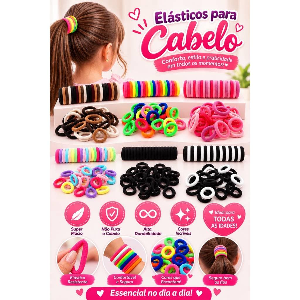 Elástico Mini Rabinho Para Cabelo Tipo Meia Pacote 50 Un.