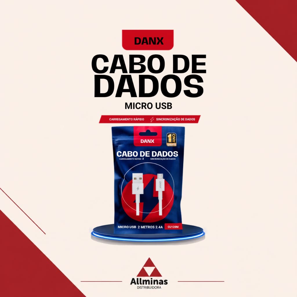 Cabo de Dados Micro USB DANX DU120M 2 Metros 2.4A Carregamento Rápido e Transferência de Dados