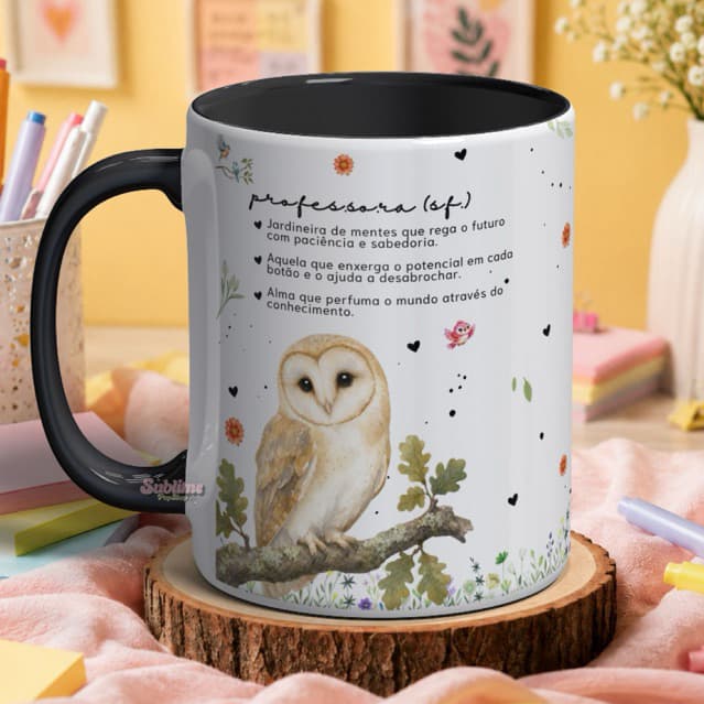 Caneca Cerâmica Dia do Professor Personalizada Capivara Floral Professora Mestre Garrafa