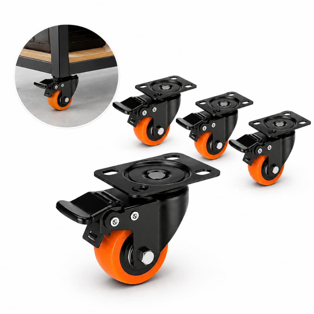 Kit 4 Rodinhas Rodizio 2 Polegadas 50mm Anti-risco Giratórias Com Freio e Trava  Roda 360° Reforçada